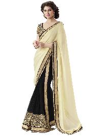 Satin Jacquard Cream Black Indian Women