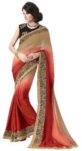 Satin Silk Beige Red Indian Women