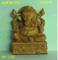 White Wood Open Ganesha Statue