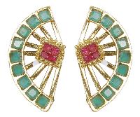 Indian Traditional Style Ear Cuff Green Color Crystal Earrings