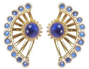 Indian Traditional Style Ear Cuff Blue Color Crystal Earrings