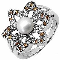 Pearl  Citrine Gemstone Ring With 925 Sterling Silver