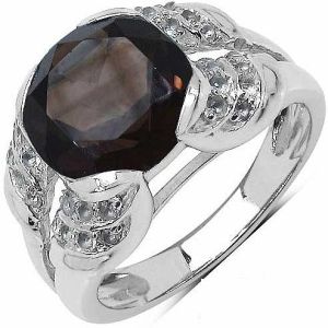 Smoky Topaz  CZ Gemstone Ring With 925 Sterling Silver