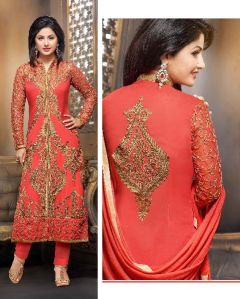 ORANGE GEORGETTE STRAIGHT CUT SUIT