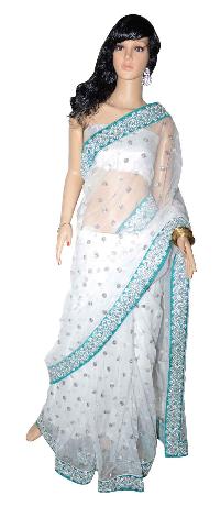 Net Saree with Sea Green Coloured Border