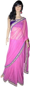 Net Saree with Velvet Dot and Border