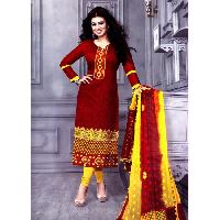 Yellow Maroon Cotton Suit