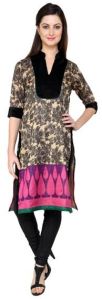 Vedikas Beige & Green Poly Silk Kurti