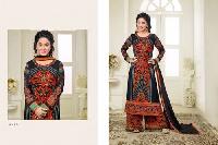 Gray & Red Faux Georgette Semi Stitched Salwar Suits