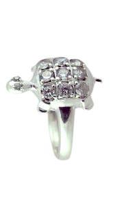 Silver White Stone Zircon Turtle Ring