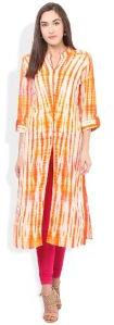 Hand Tie Dyed Designer Orange Rayon Kurta