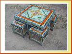 Indian Hand Painted Coffee Table With Stool - Indian Painted Furniture