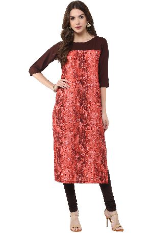 Janasya Women's Red Casual Crepe Kurti