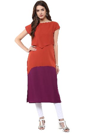 Janasya Women's Red Indo Western Crepe Kurti