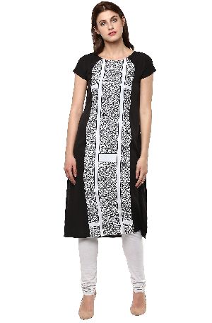 Janasya Women's White Printed Crepe Straight Kurti