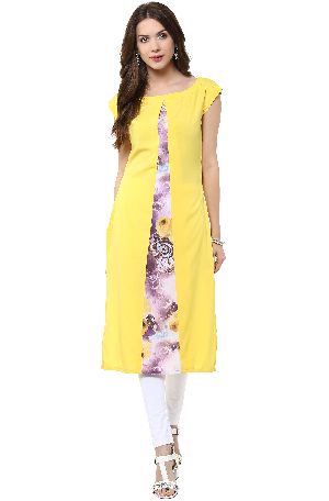 Janasya Women's Yellow Casual Crepe Kurti