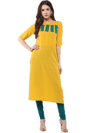 Janasya Women's Yellow Casual Crepe Kurti