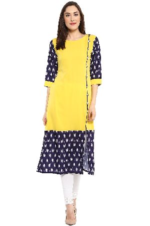 Janasya Women's Yellow Embellished Crepe Straight Kurti