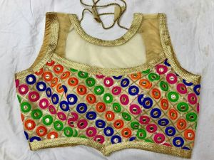 Thread Work Golden Saree Blouse