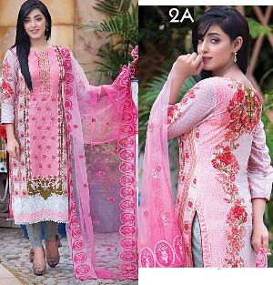 Embroidered Suit with Net Dupatta
