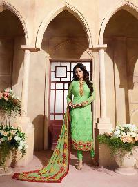 Ladies Flavour Designer Embroidery Green Georgette Straight Suit