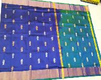 Blue and Green Color Pure Silk Saree