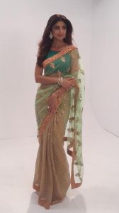 Green & golden mix Saree