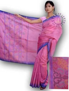 Pink Border Dark Blue Saree