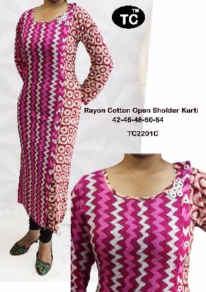 Rayon cotton Off shoulder Pink kurti