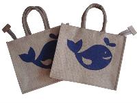 Jute Whale Patchwork Tote Bag