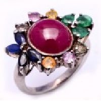 925 Sterling Silver Emerald,Ruby & Sapphire Gemstone Victorian Earring