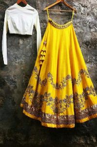 Poly Silk Zari Work Yellow Lehenga Choli