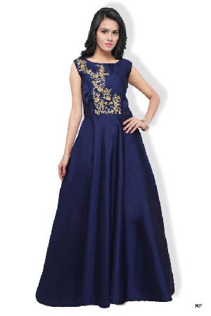 KF Elegant Navy Blue Mohe Heavy Embroidered A-line Gown