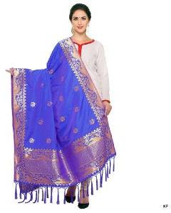 KF Royal Blue Golden Art Silk Banarasi Dupatta with Tassel