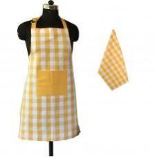 (1 Apron and 1 Kitchen Towel) Lushomes Yarn dyed yellow checks Aprons Set