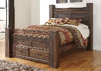 Quinden Dark Brown Queen Storage Poster Bed