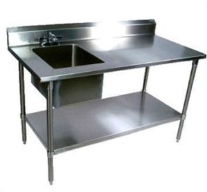 Stainless Steel Single Sink Kitchen Unit with Side Table