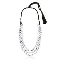 Triple Strand Dholki Bead Silver Necklace