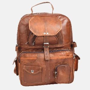 Large Leather Rucksack With Pockets