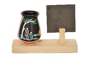 RURALSHADES Terracotta Traditional Warli Pen Stand with Customised Quote Handicraft