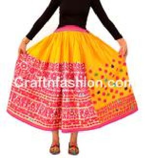 Multicolored Cotton Skirt with Vintage Kutchi Embroidery