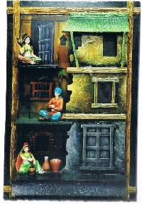 Indian Art Village Scene Frame