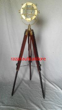 Nautical Brass Marine Search Light With Wooden Tripod