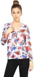 Top400330 floral print white ladies top