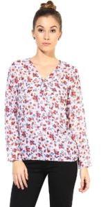 Top400331 printed white colour ladies top