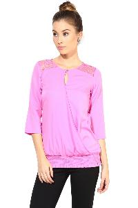 Top400345 solid pink ladies top