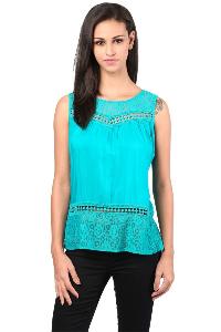 Top400407 teal colour ladies top