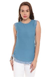 Top400445 solid blue ladies top