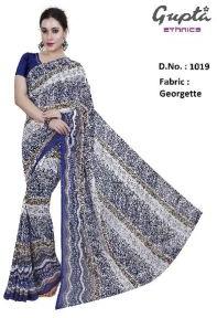 1019 Womens Blue Georgette Printed Saree