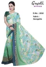 1018 Womens Green Georgette Printed Saree